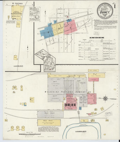 Sanborn Fire Insurance Map from Quincy, Branch County, Michigan (1919), Sheet #0001 - Historic Sanborn Fire Insurance Map Print, vintage old map wall art, antique decor, genealogy gift, Michigan Michigan map