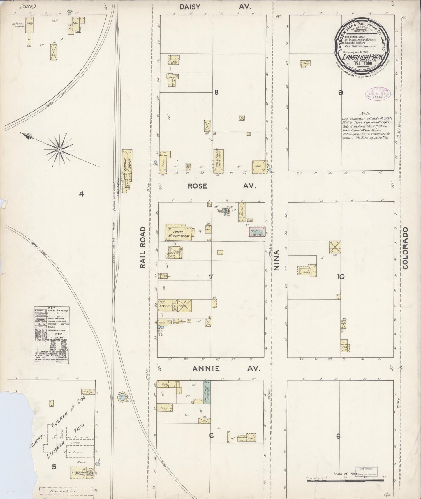 Sanborn Fire Insurance Map from Lamanda Park, Los Angeles County, California (1888), Sheet #0001 - Historic Sanborn Fire Insurance Map Print, vintage old map wall art, antique decor, genealogy gift, California California map