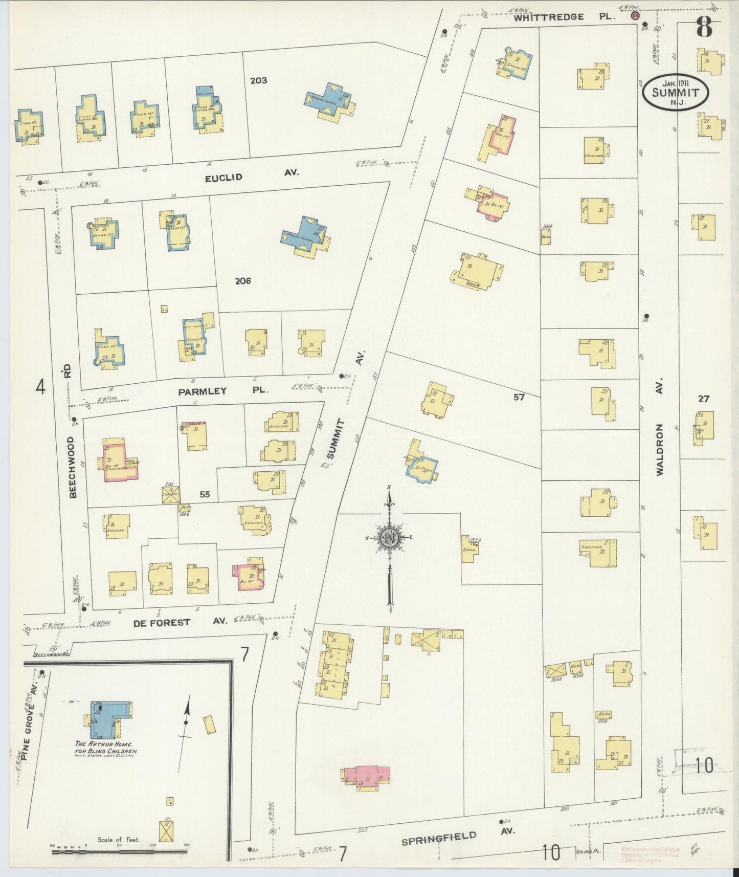 Sanborn Fire Insurance Map from Summit, Union County, New Jersey (1911), Sheet #0008 - Complete Map Set gallery image, historic Sanborn map, vintage wall art, New Jersey New Jersey