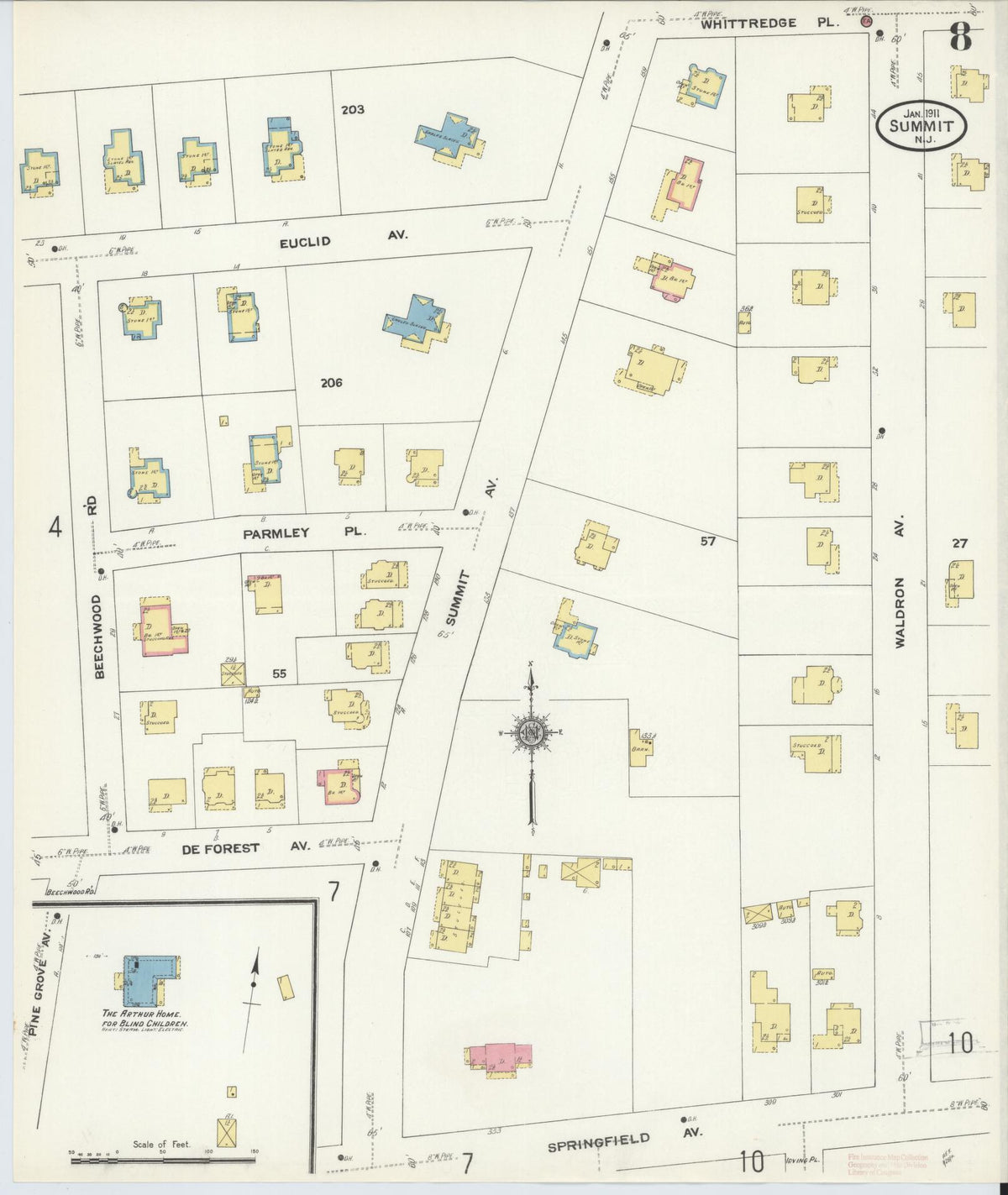 Sanborn Fire Insurance Map from Summit, Union County, New Jersey (1911), Sheet #0008 - Complete Map Set gallery image, historic Sanborn map, vintage wall art, New Jersey New Jersey