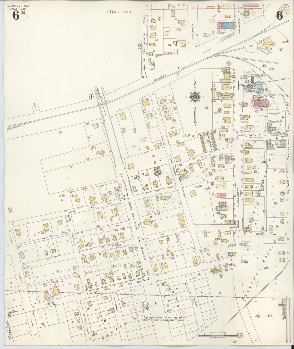 Sanborn Fire Insurance Map from Conroe, Montgomery County, Texas (1943), Sheet #0006 - Complete Map Set gallery image, historic Sanborn map, vintage wall art, Texas Texas