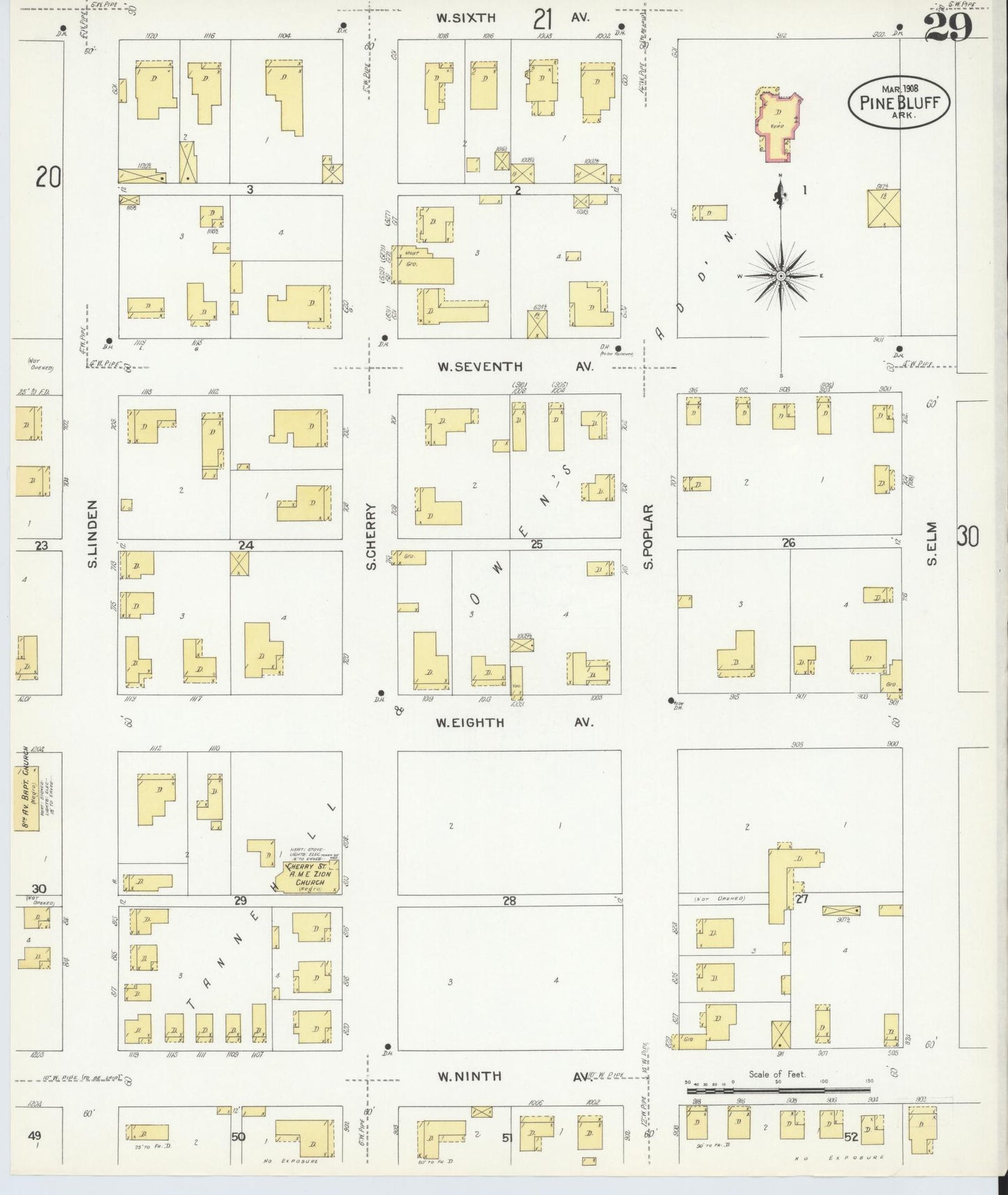 Sanborn Fire Insurance Map from Pine Bluff, Jefferson County, Arkansas (1908), Sheet #0029 - Complete Map Set gallery image, historic Sanborn map, vintage wall art, Arkansas Arkansas