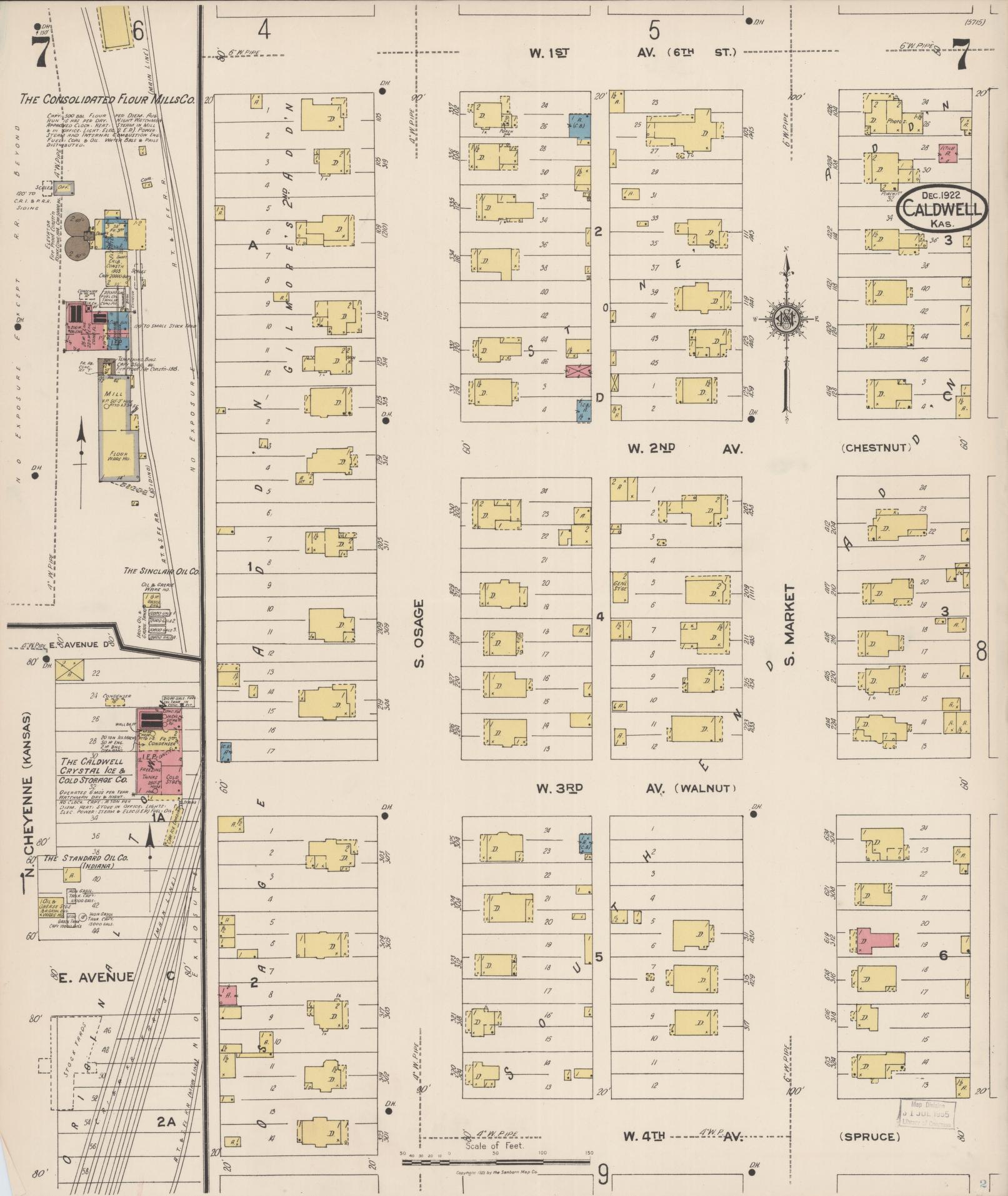 Sanborn Fire Insurance Map from Caldwell, Sumner County, Kansas (1922), Sheet #0007 - Historic Sanborn Fire Insurance Map Print, vintage old map wall art, antique decor, genealogy gift, Kansas Kansas map