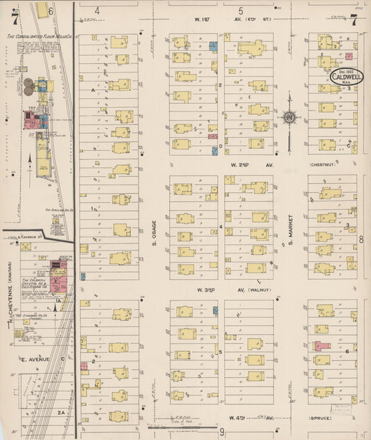 Sanborn Fire Insurance Map from Caldwell, Sumner County, Kansas (1922), Sheet #0007 - Historic Sanborn Fire Insurance Map Print, vintage old map wall art, antique decor, genealogy gift, Kansas Kansas map