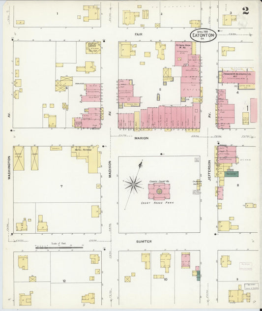 Sanborn Fire Insurance Map from Eatonton, Putnam County, Georgia (1909), Sheet #0002 - Historic Sanborn Fire Insurance Map Print, vintage old map wall art, antique decor, genealogy gift, Georgia Georgia map