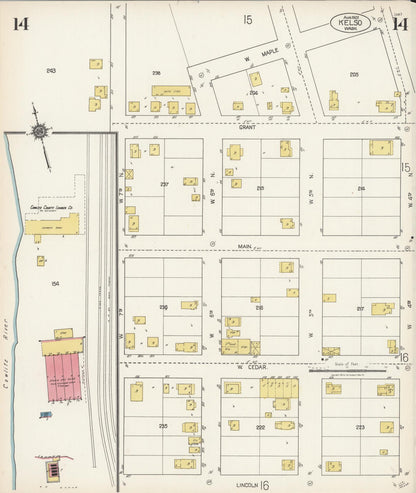 Sanborn Fire Insurance Map from Kelso, Cowlitz County, Washington (1923), Sheet #0014 - Complete Map Set gallery image, historic Sanborn map, vintage wall art, Washington Washington