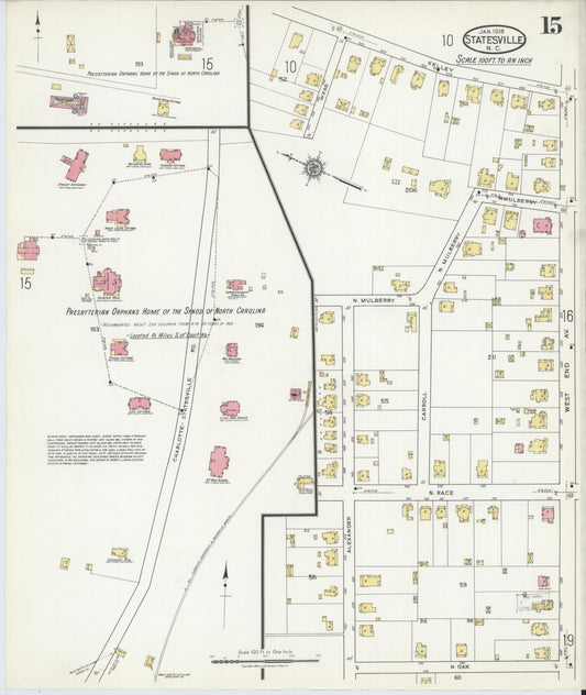 Sanborn Fire Insurance Map from Statesville, Iredell County, North Carolina (1918), Sheet #0015 - Historic Sanborn Fire Insurance Map Print, vintage old map wall art, antique decor, genealogy gift, North Carolina North Carolina map