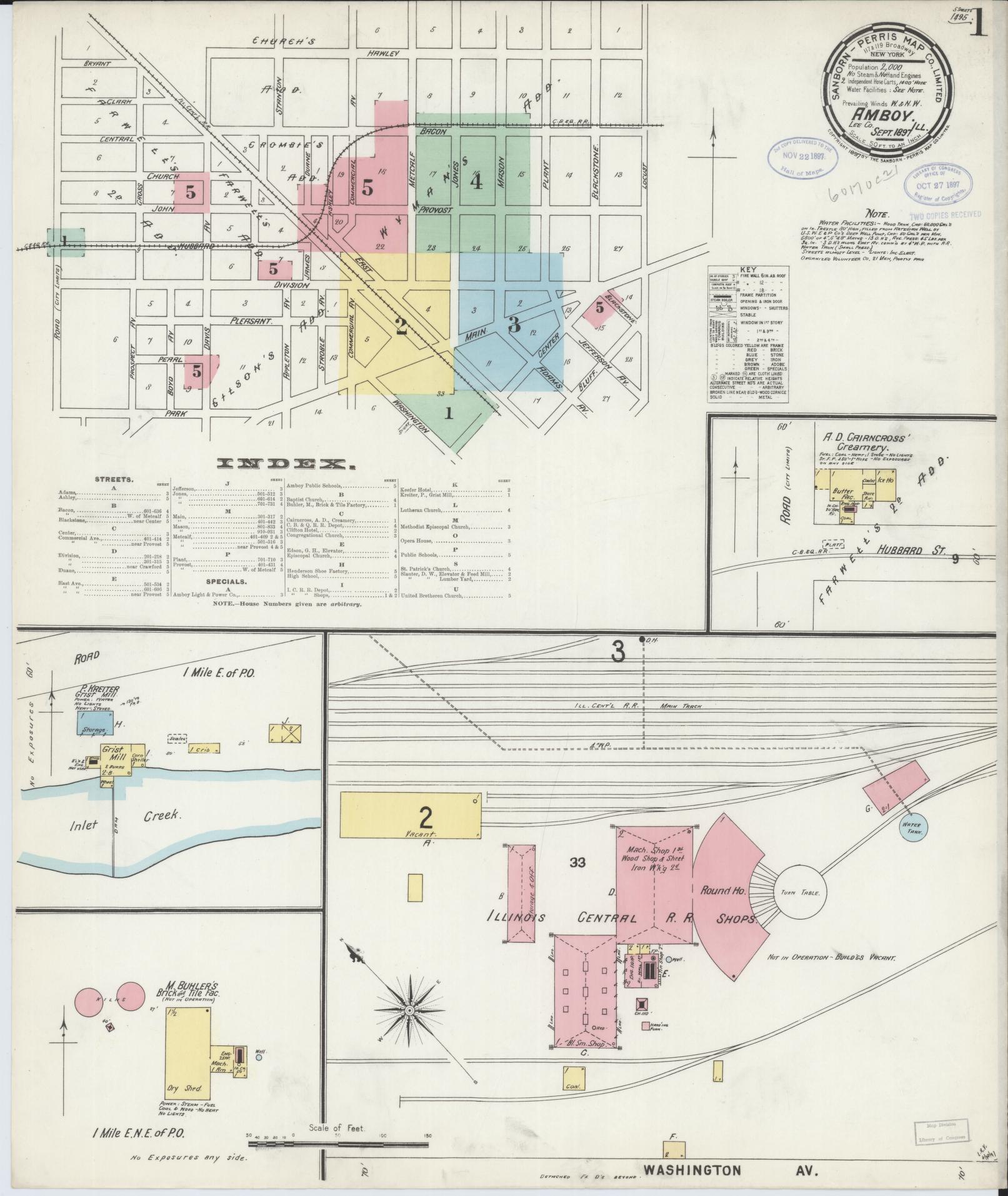 Sanborn Fire Insurance Map from Amboy, Lee County, Illinois (1897), Sheet #0001 - Historic Sanborn Fire Insurance Map Print, vintage old map wall art, antique decor, genealogy gift, Illinois Illinois map
