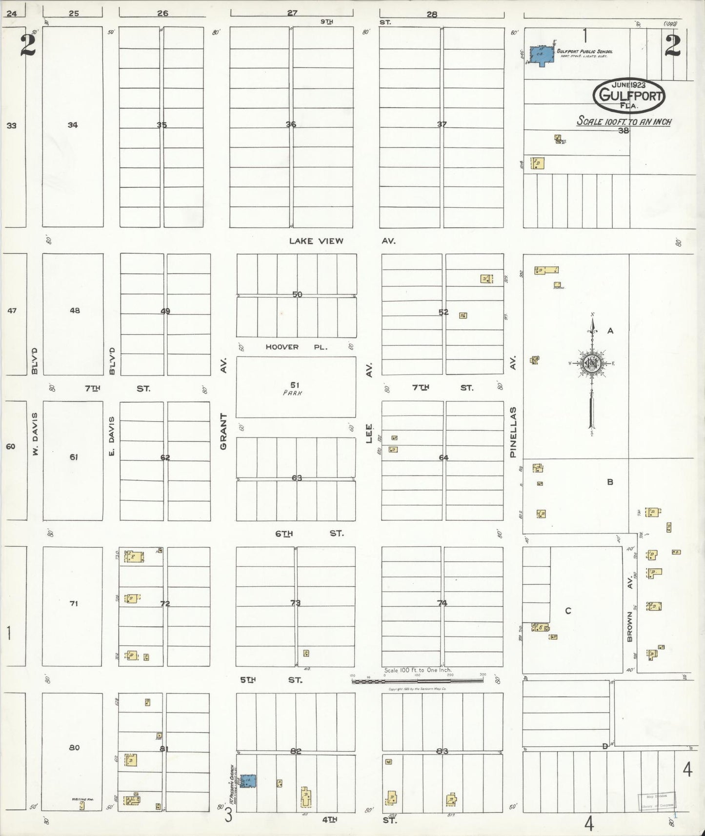 Sanborn Fire Insurance Map from Gulfport, Pinellas County, Florida (1923), Sheet #0002 - Complete Map Set gallery image, historic Sanborn map, vintage wall art, Florida Florida