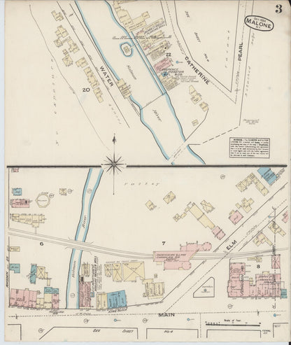 Sanborn Fire Insurance Map from Malone, Franklin County, New York (1884), Sheet #0003 - Historic Sanborn Fire Insurance Map Print, vintage old map wall art, antique decor, genealogy gift, New York New York map