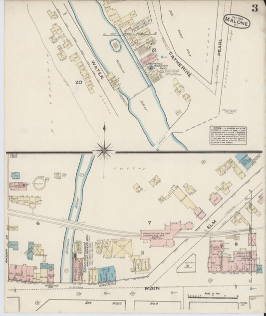 Sanborn Fire Insurance Map from Malone, Franklin County, New York (1884), Sheet #0003 - Historic Sanborn Fire Insurance Map Print, vintage old map wall art, antique decor, genealogy gift, New York New York map