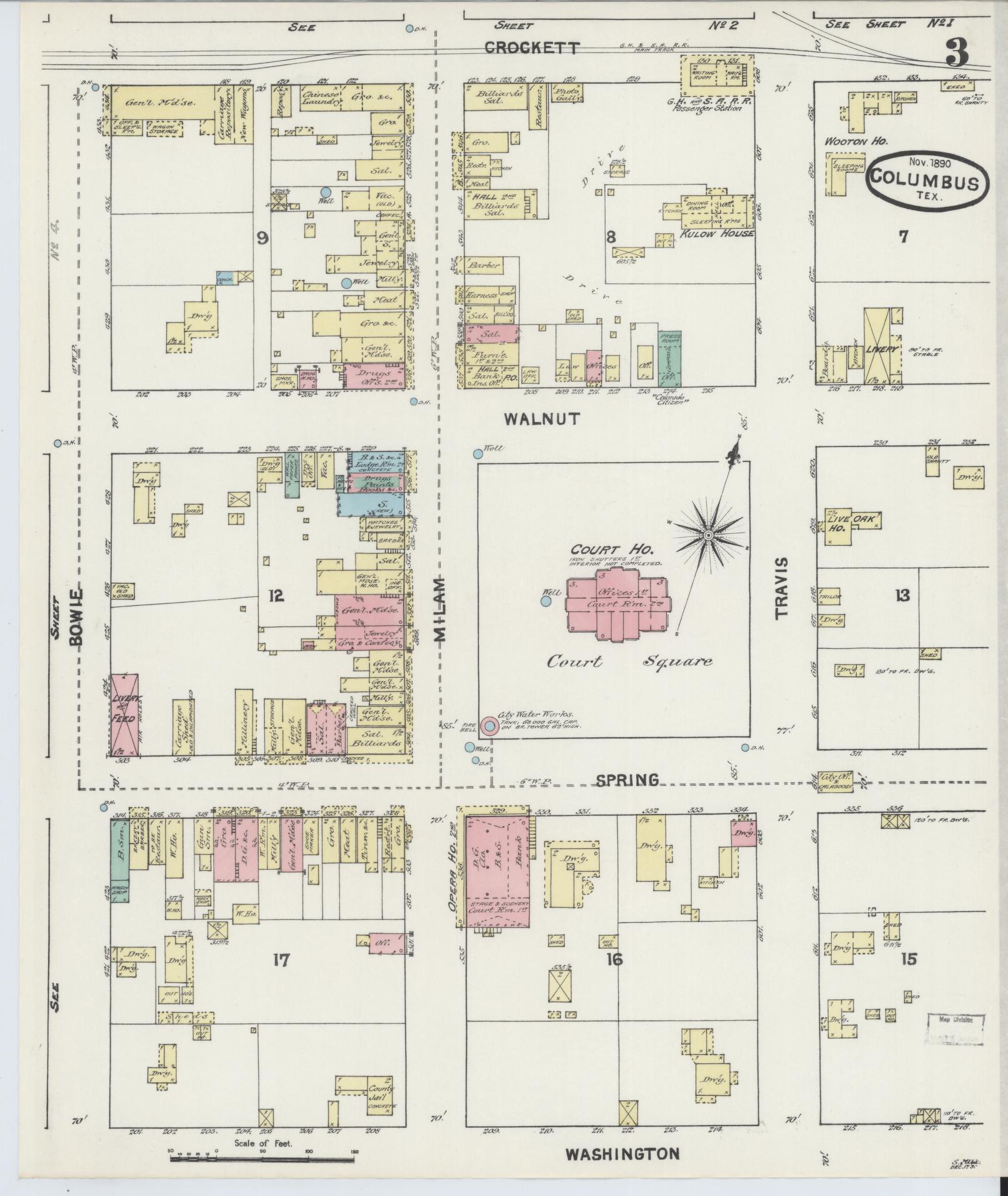 Sanborn Fire Insurance Map from Columbus, Colorado County, Texas (1890), Sheet #0003 - Complete Map Set gallery image, historic Sanborn map, vintage wall art, Columbus Colorado