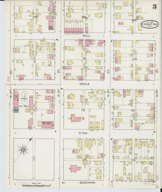 Sanborn Fire Insurance Map from Ironton, Lawrence County, Ohio (1893), Sheet #0003 - Historic Sanborn Fire Insurance Map Print, vintage old map wall art, antique decor, genealogy gift, Ohio Ohio map