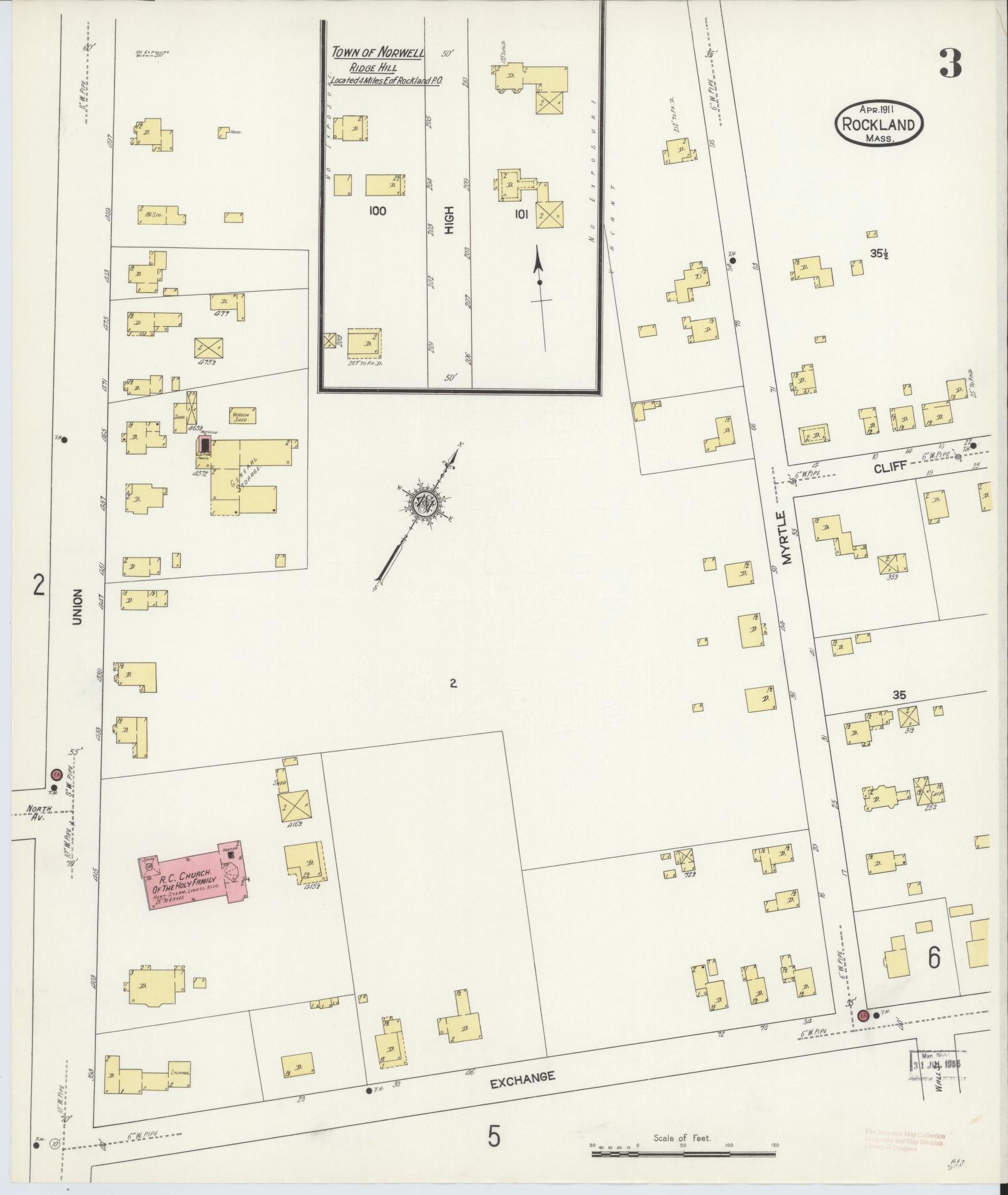 Sanborn Fire Insurance Map from Rockland, Plymouth County, Massachusetts (1912), Sheet #0003 - Historic Sanborn Fire Insurance Map Print, vintage old map wall art, antique decor, genealogy gift, Massachusetts Massachusetts map