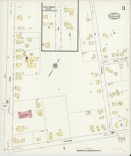 Sanborn Fire Insurance Map from Rockland, Plymouth County, Massachusetts (1912), Sheet #0003 - Historic Sanborn Fire Insurance Map Print, vintage old map wall art, antique decor, genealogy gift, Massachusetts Massachusetts map
