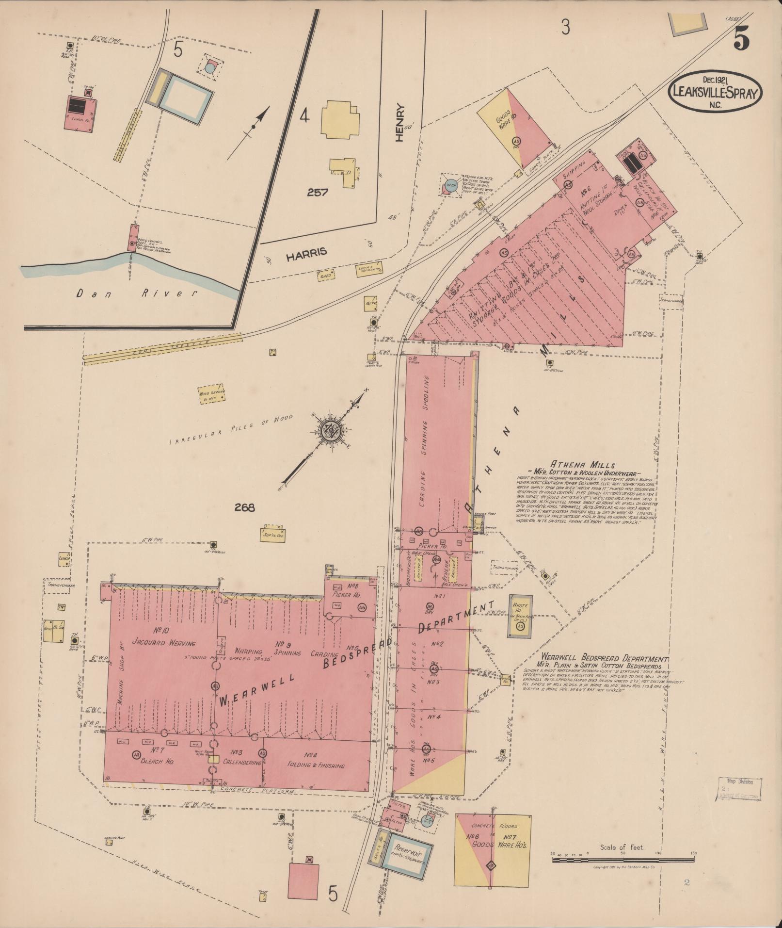 Sanborn Fire Insurance Map from Leaksville-spray, Rockingham County, North Carolina (1921), Sheet #0005 - Complete Map Set gallery image, historic Sanborn map, vintage wall art, North Carolina North Carolina