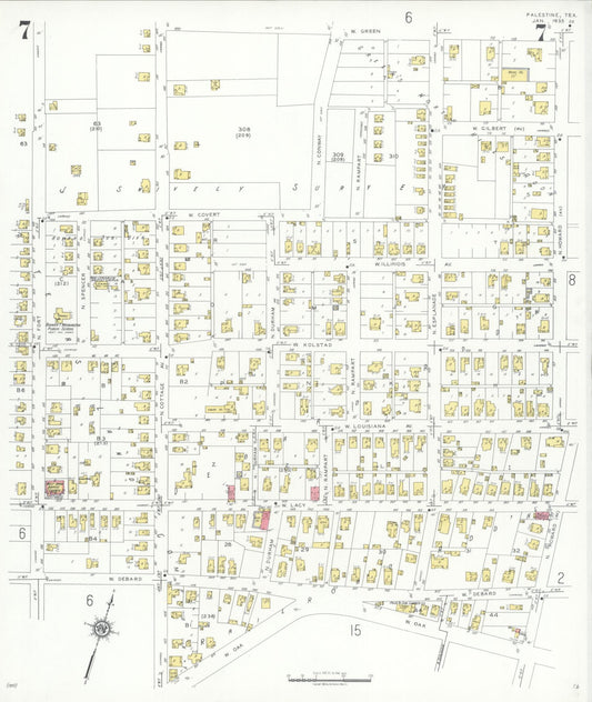 Sanborn Fire Insurance Map from Palestine, Anderson County, Texas (1935), Sheet #0007 - Historic Sanborn Fire Insurance Map Print, vintage old map wall art, antique decor, genealogy gift, Texas Texas map