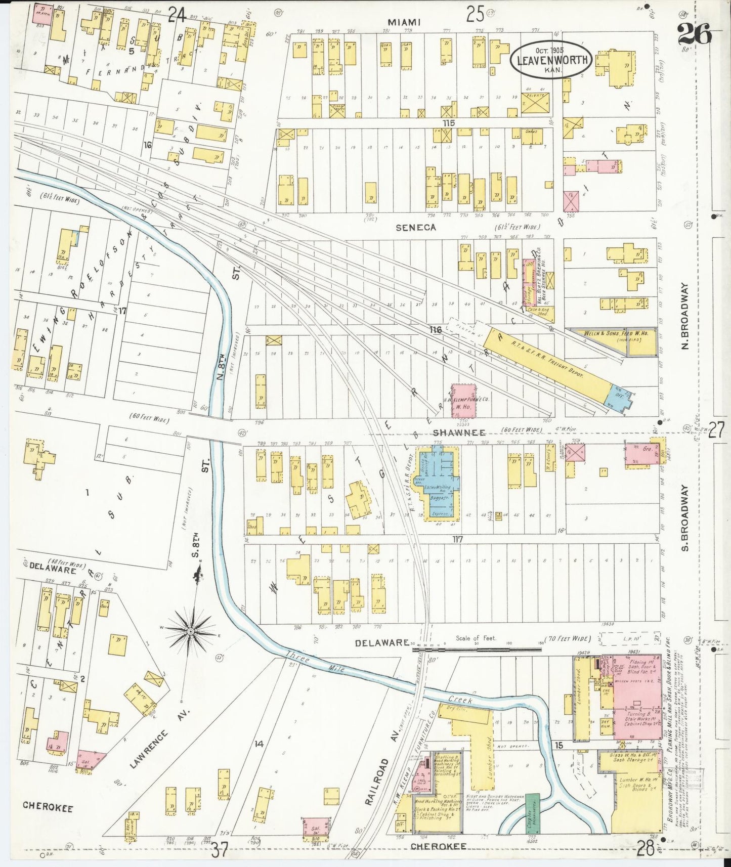 Sanborn Fire Insurance Map from Leavenworth, Leavenworth County, Kansas (1905), Sheet #0027 - Complete Map Set gallery image, historic Sanborn map, vintage wall art, Kansas Kansas