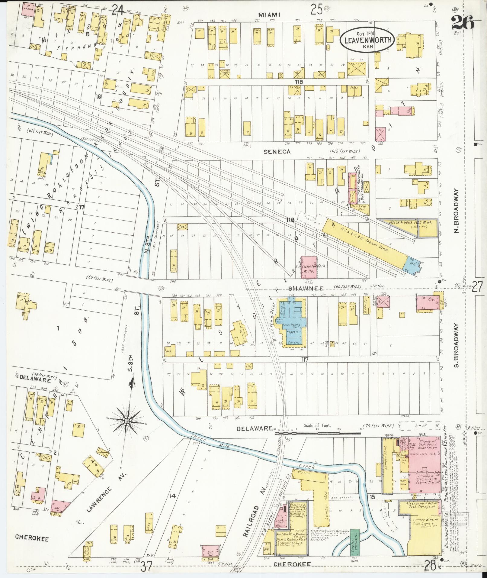 Sanborn Fire Insurance Map from Leavenworth, Leavenworth County, Kansas (1905), Sheet #0027 - Complete Map Set gallery image, historic Sanborn map, vintage wall art, Kansas Kansas