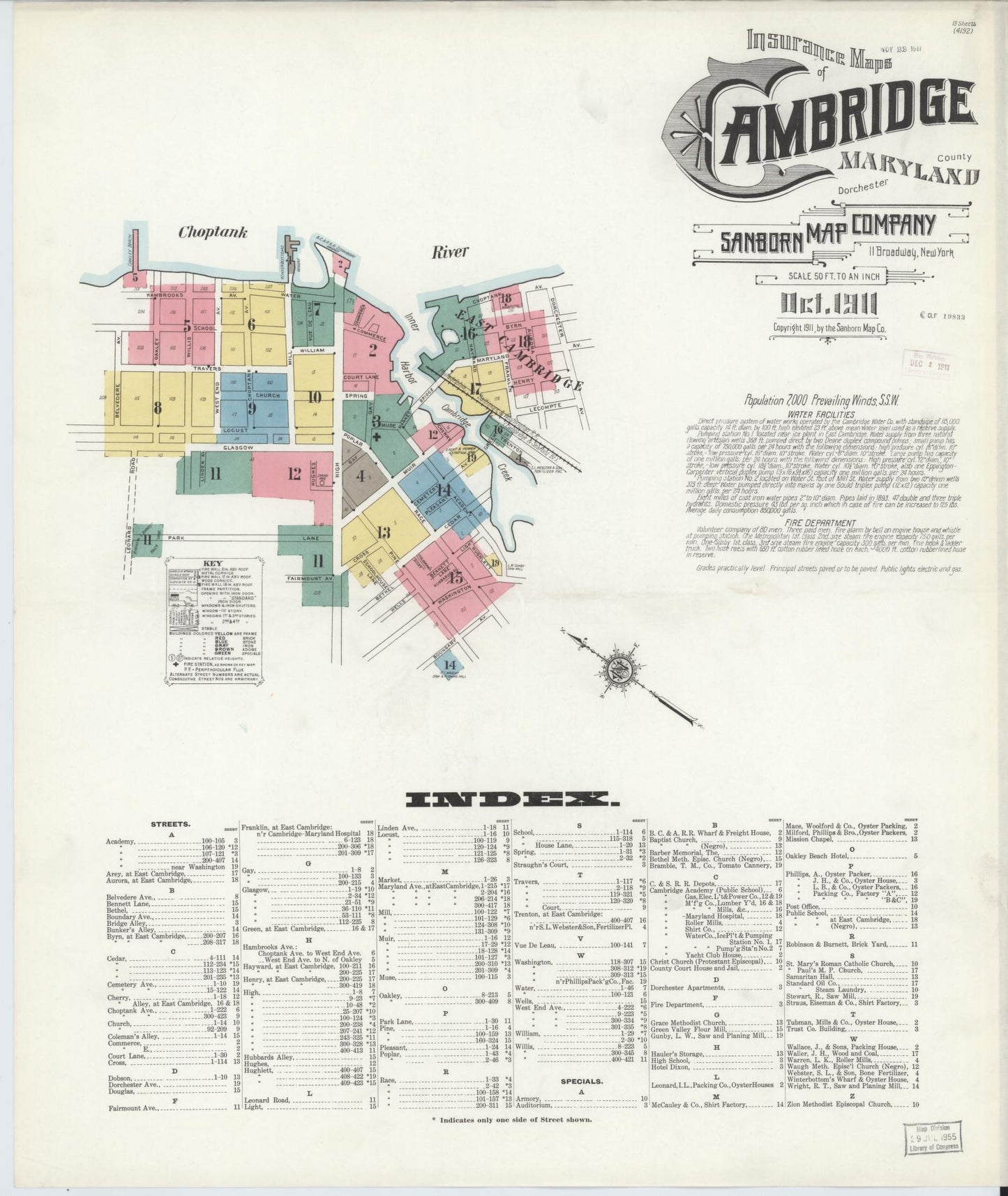 Sanborn Fire Insurance Map from Cambridge, Dorchester County, Maryland (1911), Sheet #0001 - Historic Sanborn Fire Insurance Map Print, vintage old map wall art, antique decor, genealogy gift, Maryland Maryland map