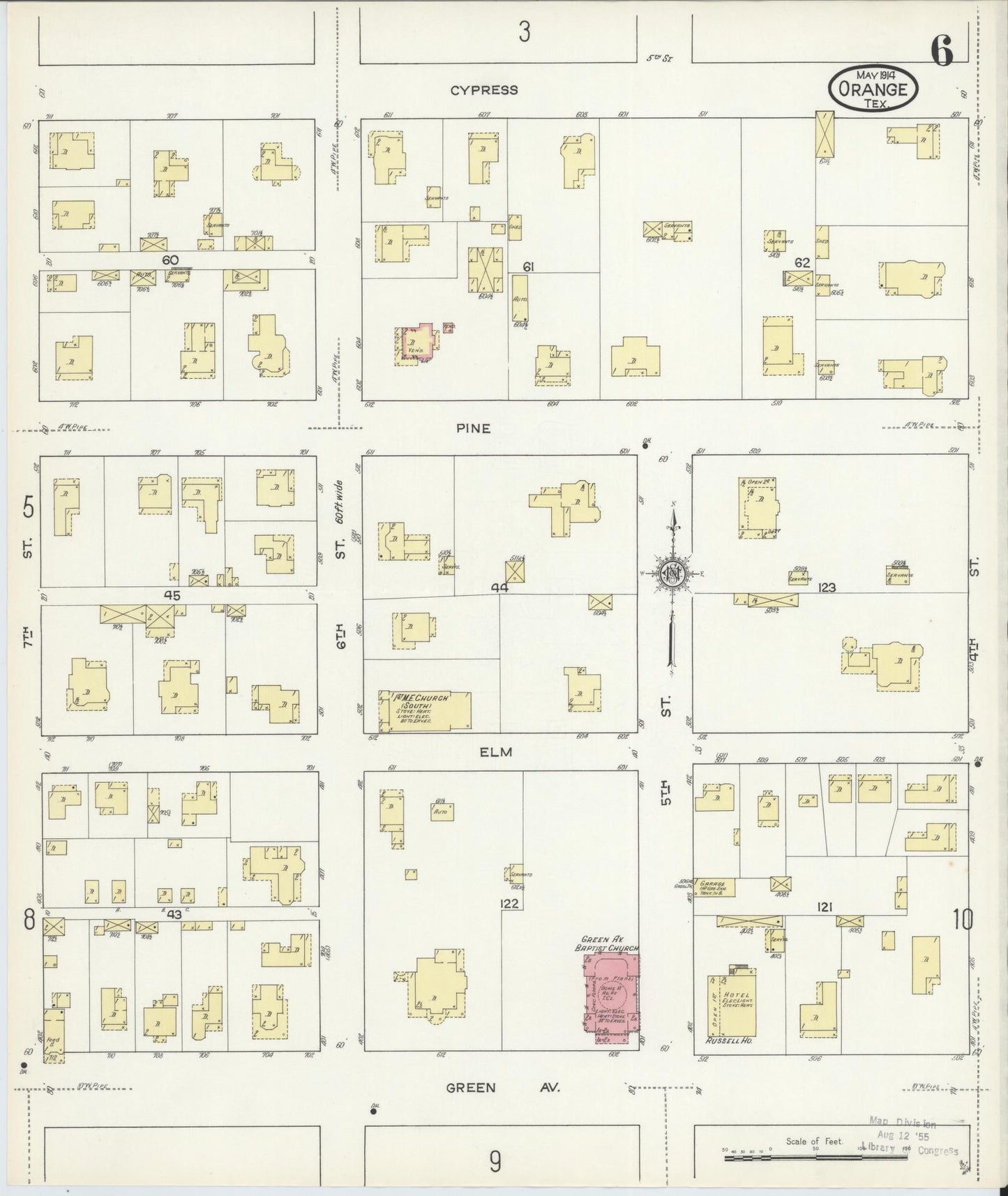 Sanborn Fire Insurance Map from Orange, Orange County, Texas (1914), Sheet #0006 - Complete Map Set gallery image, historic Sanborn map, vintage wall art, Texas Texas