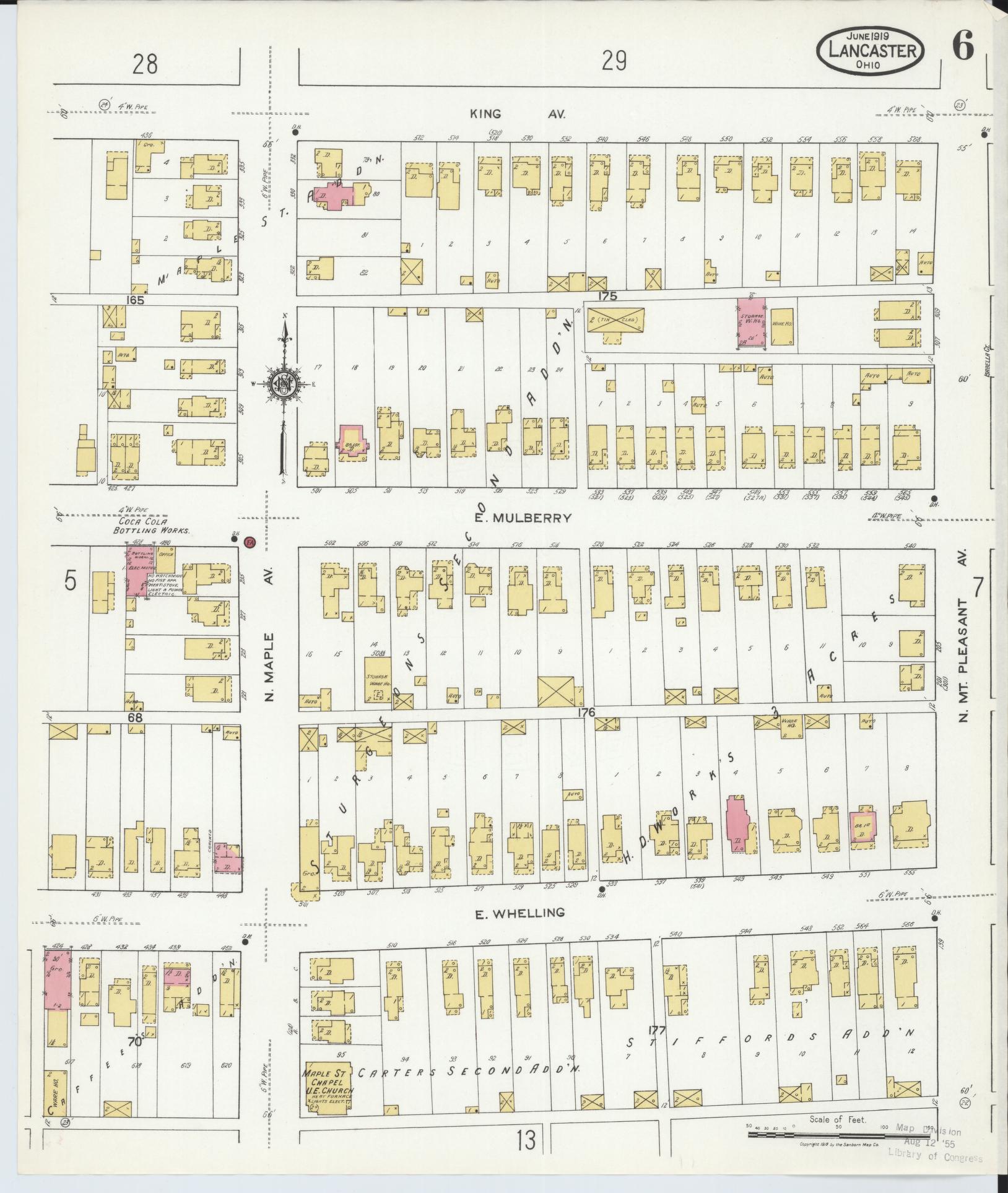Sanborn Fire Insurance Map from Lancaster, Fairfield County, Ohio (1919), Sheet #0006 - Historic Sanborn Fire Insurance Map Print, vintage old map wall art, antique decor, genealogy gift, Ohio Ohio map
