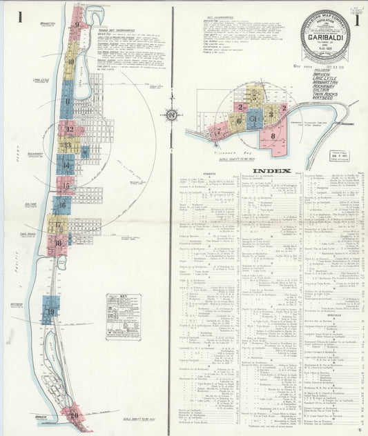 Sanborn Fire Insurance Map from Garibaldi, Tillamook County, Oregon (1929), Sheet #0001 - Historic Sanborn Fire Insurance Map Print, vintage old map wall art, antique decor, genealogy gift, Oregon Oregon map