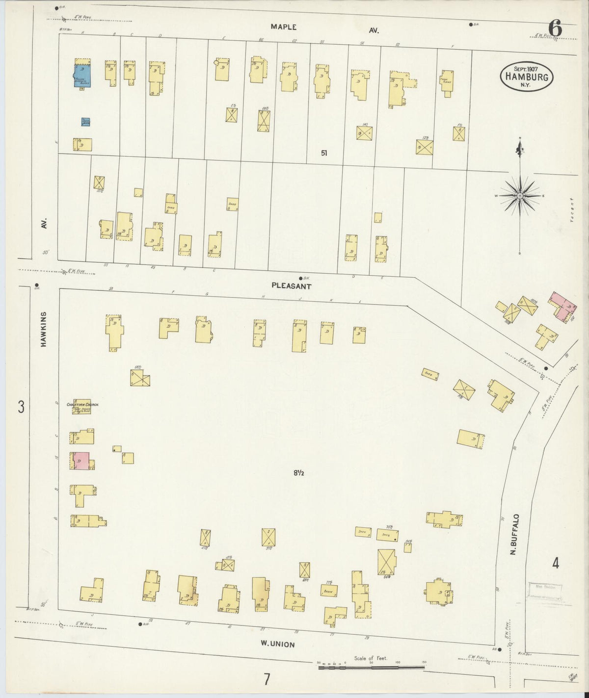 Sanborn Fire Insurance Map from Hamburg, Erie County, New York (1907), Sheet #0006 - Complete Map Set gallery image, historic Sanborn map, vintage wall art, New York New York
