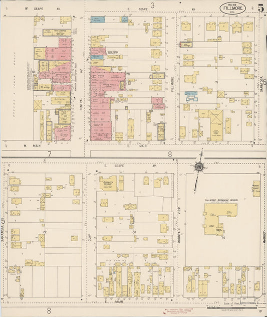 Sanborn Fire Insurance Map from Fillmore, Ventura County, California (1918), Sheet #0005 - Historic Sanborn Fire Insurance Map Print, vintage old map wall art, antique decor, genealogy gift, California California map