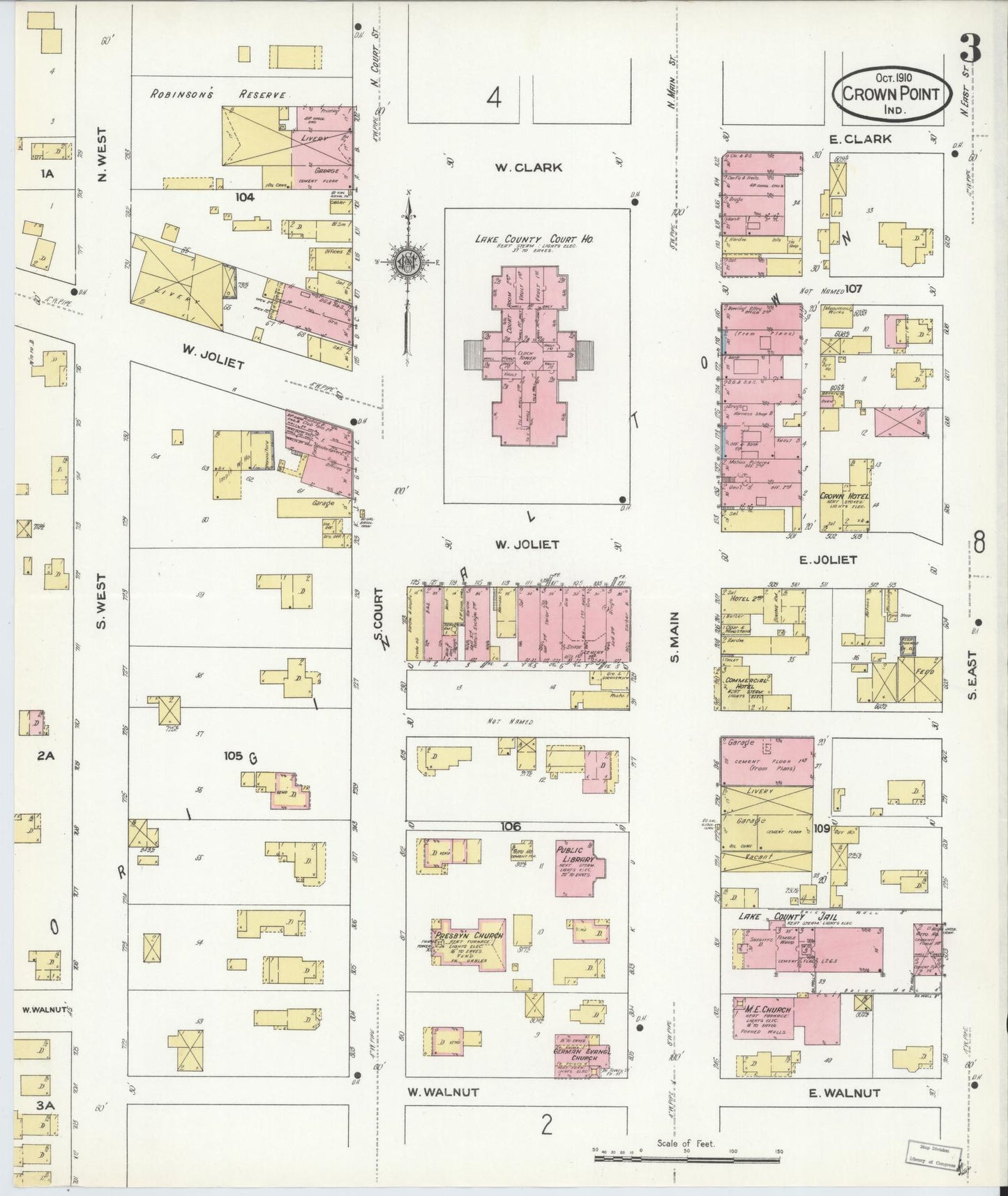 Sanborn Fire Insurance Map from Crown Point, Lake County, Indiana (1910), Sheet #0003 - Complete Map Set gallery image, historic Sanborn map, vintage wall art, Indiana Indiana