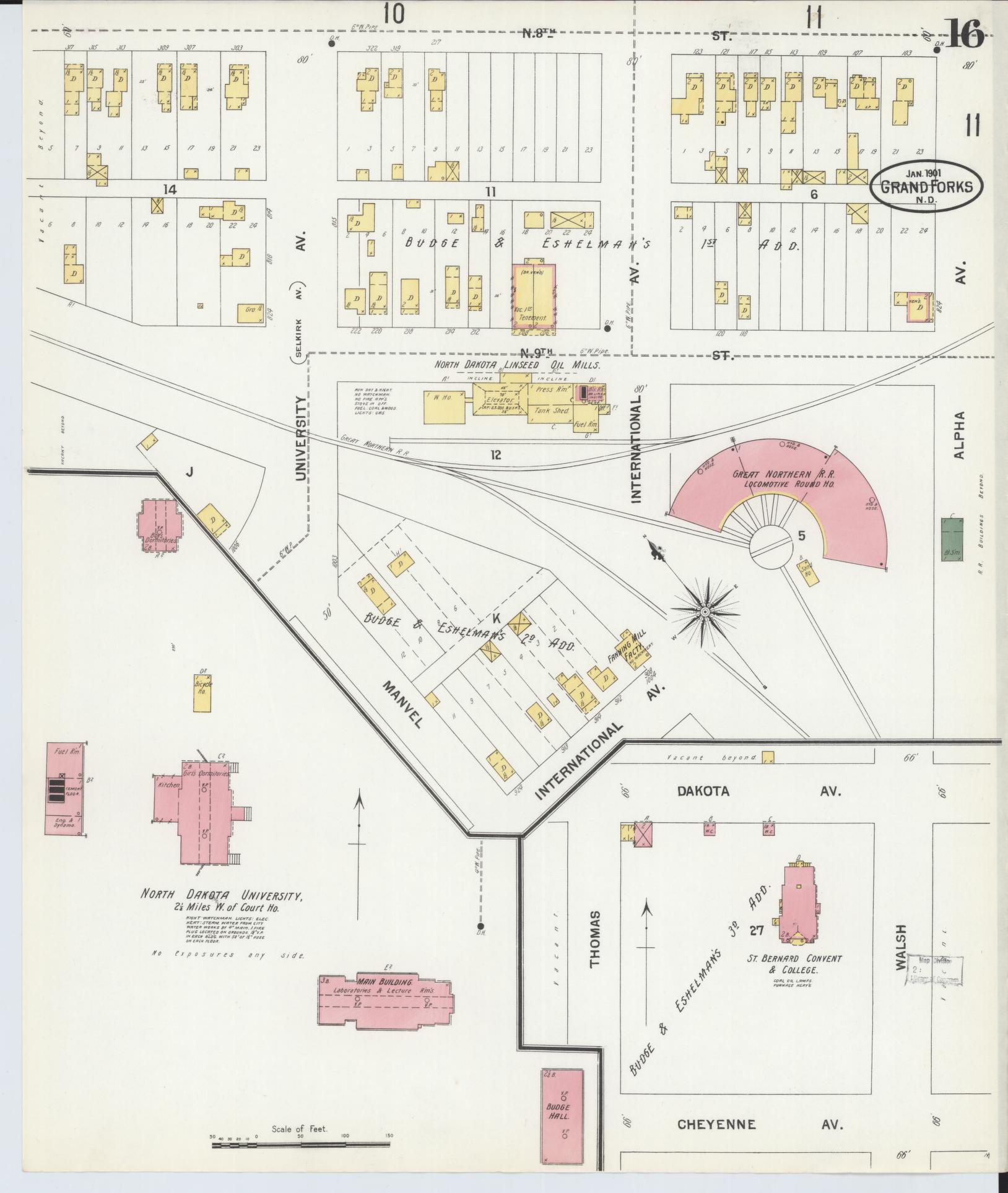 Sanborn Fire Insurance Map from Grand Forks, Grand Forks County, North Dakota (1901), Sheet #0016 - Historic Sanborn Fire Insurance Map Print, vintage old map wall art, antique decor, genealogy gift, North Dakota North Dakota map