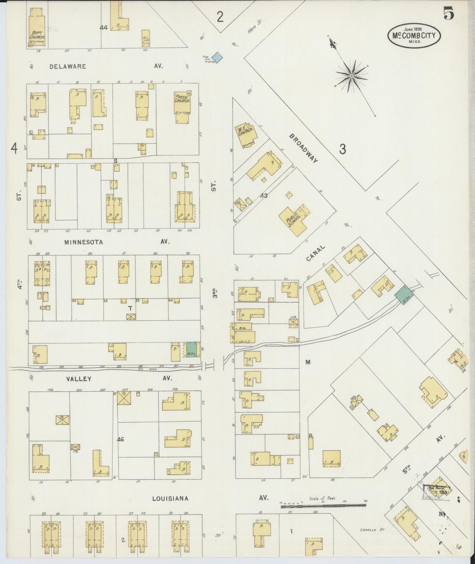 Sanborn Fire Insurance Map from McComb, Pike County, Mississippi (1898), Sheet #0005 - Complete Map Set gallery image, historic Sanborn map, vintage wall art, Mississippi Mississippi