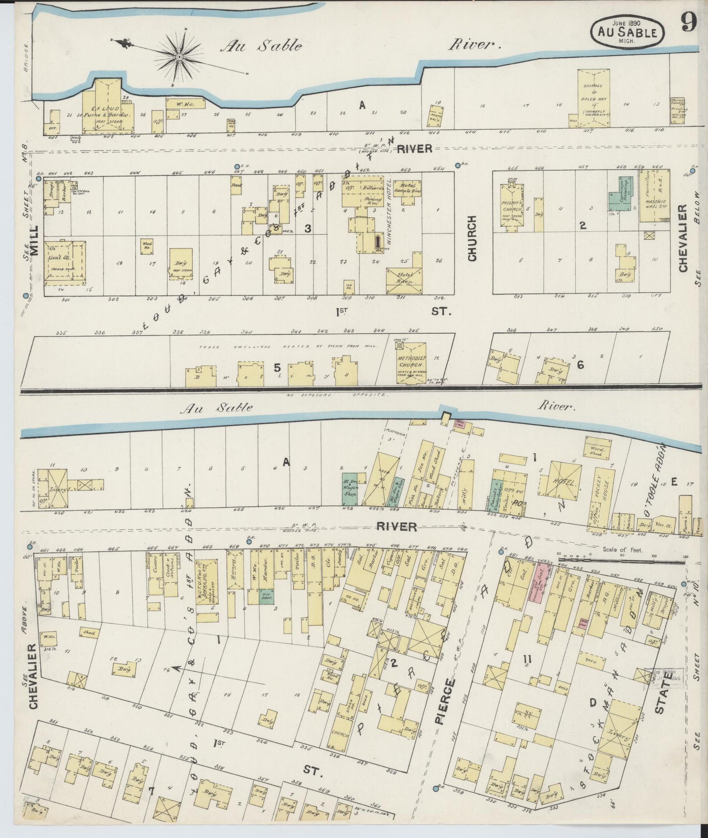 Sanborn Fire Insurance Map from Oscoda, Iosco County, Michigan (1890), Sheet #0009 - Historic Sanborn Fire Insurance Map Print, vintage old map wall art, antique decor, genealogy gift, Michigan Michigan map