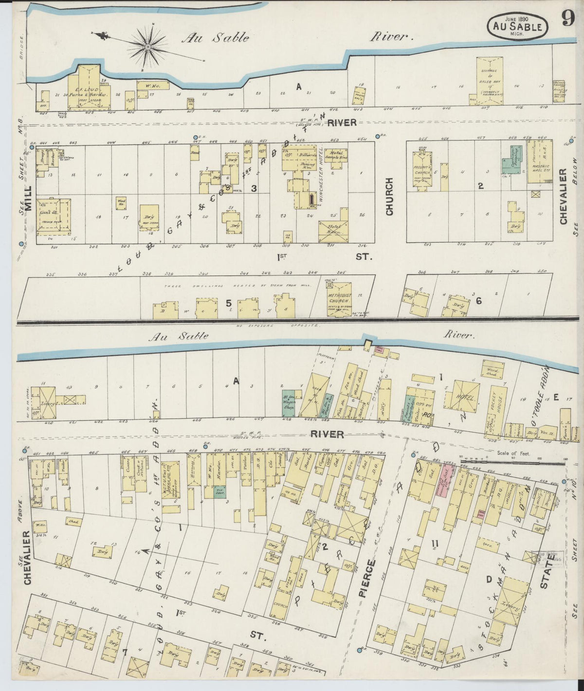 Sanborn Fire Insurance Map from Oscoda, Iosco County, Michigan (1890), Sheet #0009 - Historic Sanborn Fire Insurance Map Print, vintage old map wall art, antique decor, genealogy gift, Michigan Michigan map
