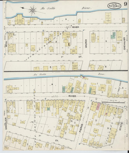 Sanborn Fire Insurance Map from Oscoda, Iosco County, Michigan (1890), Sheet #0009 - Historic Sanborn Fire Insurance Map Print, vintage old map wall art, antique decor, genealogy gift, Michigan Michigan map