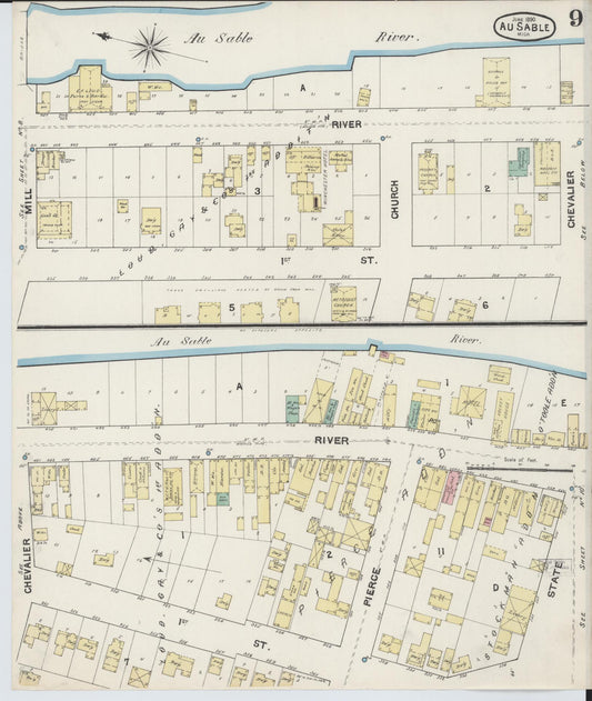 Sanborn Fire Insurance Map from Oscoda, Iosco County, Michigan (1890), Sheet #0009 - Historic Sanborn Fire Insurance Map Print, vintage old map wall art, antique decor, genealogy gift, Michigan Michigan map