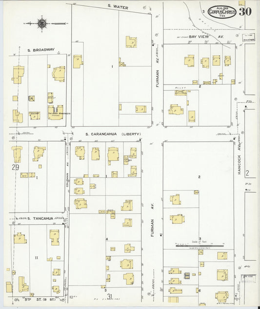 Sanborn Fire Insurance Map from Corpus Christi, Nueces County, Texas (1919), Sheet #0030 - Historic Sanborn Fire Insurance Map Print, vintage old map wall art, antique decor, genealogy gift, Texas Texas map