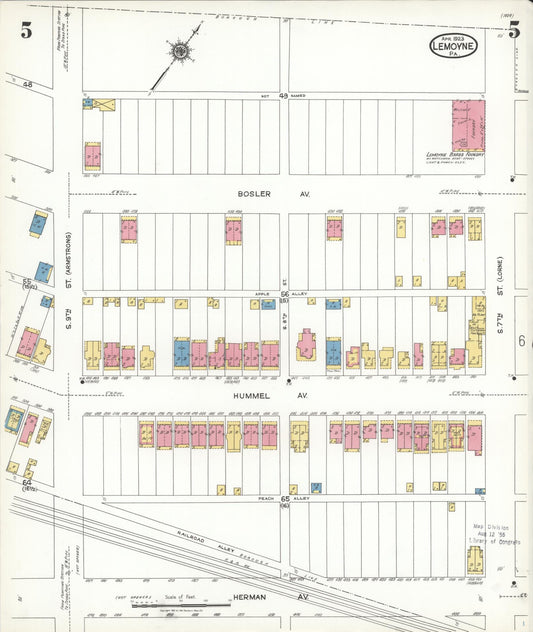 Sanborn Fire Insurance Map from Lemoyne, Cumberland County, Pennsylvania (1923), Sheet #0005 - Historic Sanborn Fire Insurance Map Print, vintage old map wall art, antique decor, genealogy gift, Pennsylvania Pennsylvania map