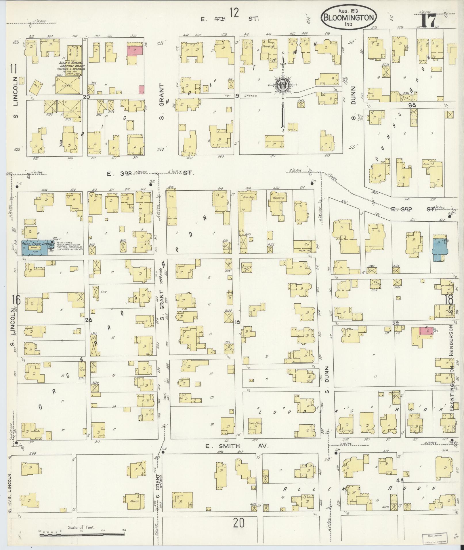 Sanborn Fire Insurance Map from Bloomington, Monroe County, Indiana (1913), Sheet #0017 - Complete Map Set gallery image, historic Sanborn map, vintage wall art, Indiana Indiana