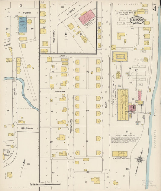 Sanborn Fire Insurance Map from Loudon, Loudon County, Tennessee (1922), Sheet #0004 - Historic Sanborn Fire Insurance Map Print, vintage old map wall art, antique decor, genealogy gift, Tennessee Tennessee map