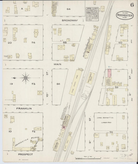 Sanborn Fire Insurance Map from Rochester, Olmsted County, Minnesota (1884), Sheet #0006 - Historic Sanborn Fire Insurance Map Print, vintage old map wall art, antique decor, genealogy gift, Minnesota Minnesota map