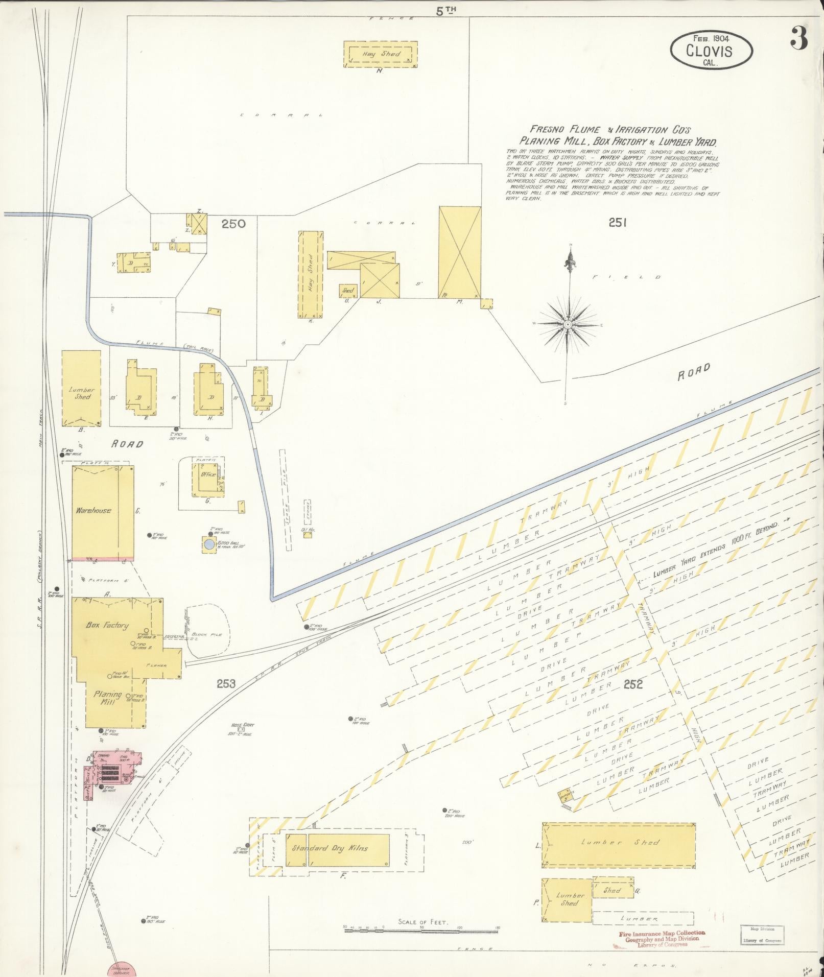 Sanborn Fire Insurance Map from Clovis, Fresno County, California (1904), Sheet #0003 - Complete Map Set gallery image, historic Sanborn map, vintage wall art, California California