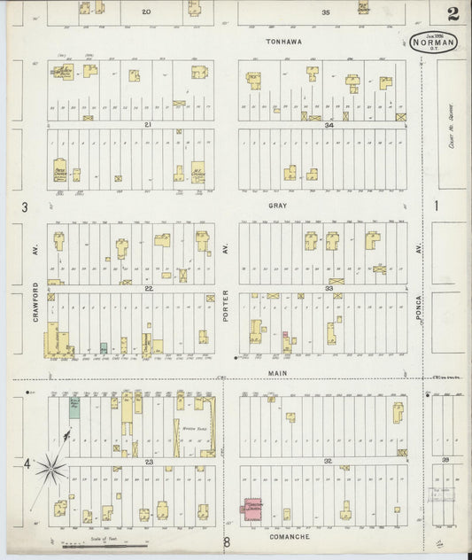 Sanborn Fire Insurance Map from Norman, Cleveland County, Oklahoma (1896), Sheet #0002 - Historic Sanborn Fire Insurance Map Print, vintage old map wall art, antique decor, genealogy gift, Oklahoma Oklahoma map