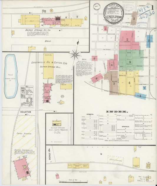 Sanborn Fire Insurance Map from Sulphur Springs, Hopkins County, Texas (1898), Sheet #0001 - Historic Sanborn Fire Insurance Map Print, vintage old map wall art, antique decor, genealogy gift, Texas Texas map