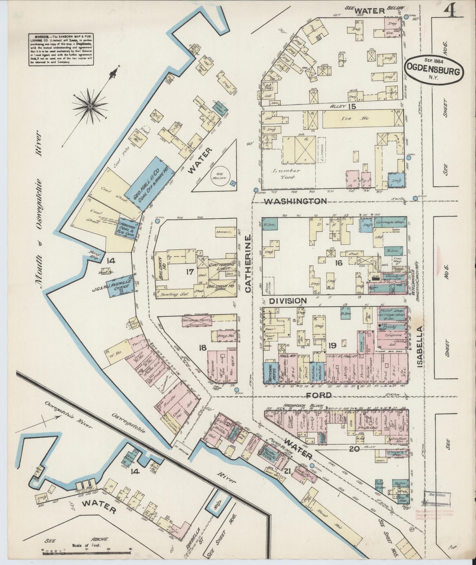 Sanborn Fire Insurance Map from Ogdensburg, St. Lawrence County, New York (1884), Sheet #0004 - Complete Map Set gallery image, historic Sanborn map, vintage wall art, New York New York