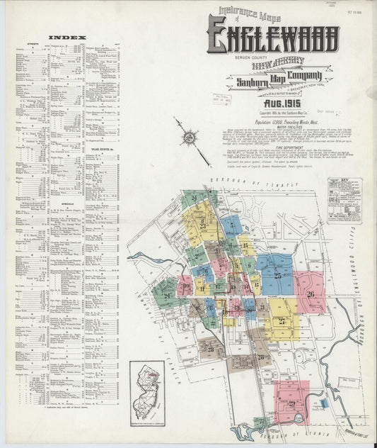 Sanborn Fire Insurance Map from Englewood, Bergen County, New Jersey. (1915) – Historic Sanborn Fire Insurance Map Print