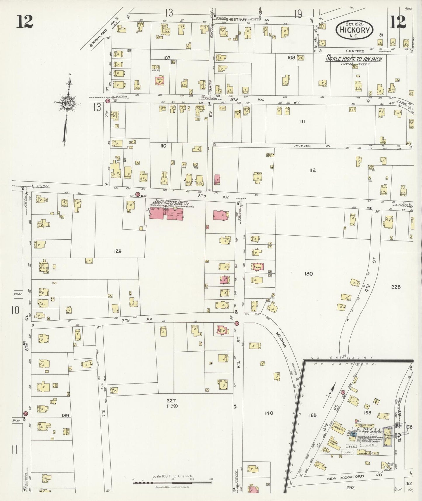 Sanborn Fire Insurance Map from Hickory, Catawba County, North Carolina (1925), Sheet #0012 - Complete Map Set gallery image, historic Sanborn map, vintage wall art, North Carolina North Carolina