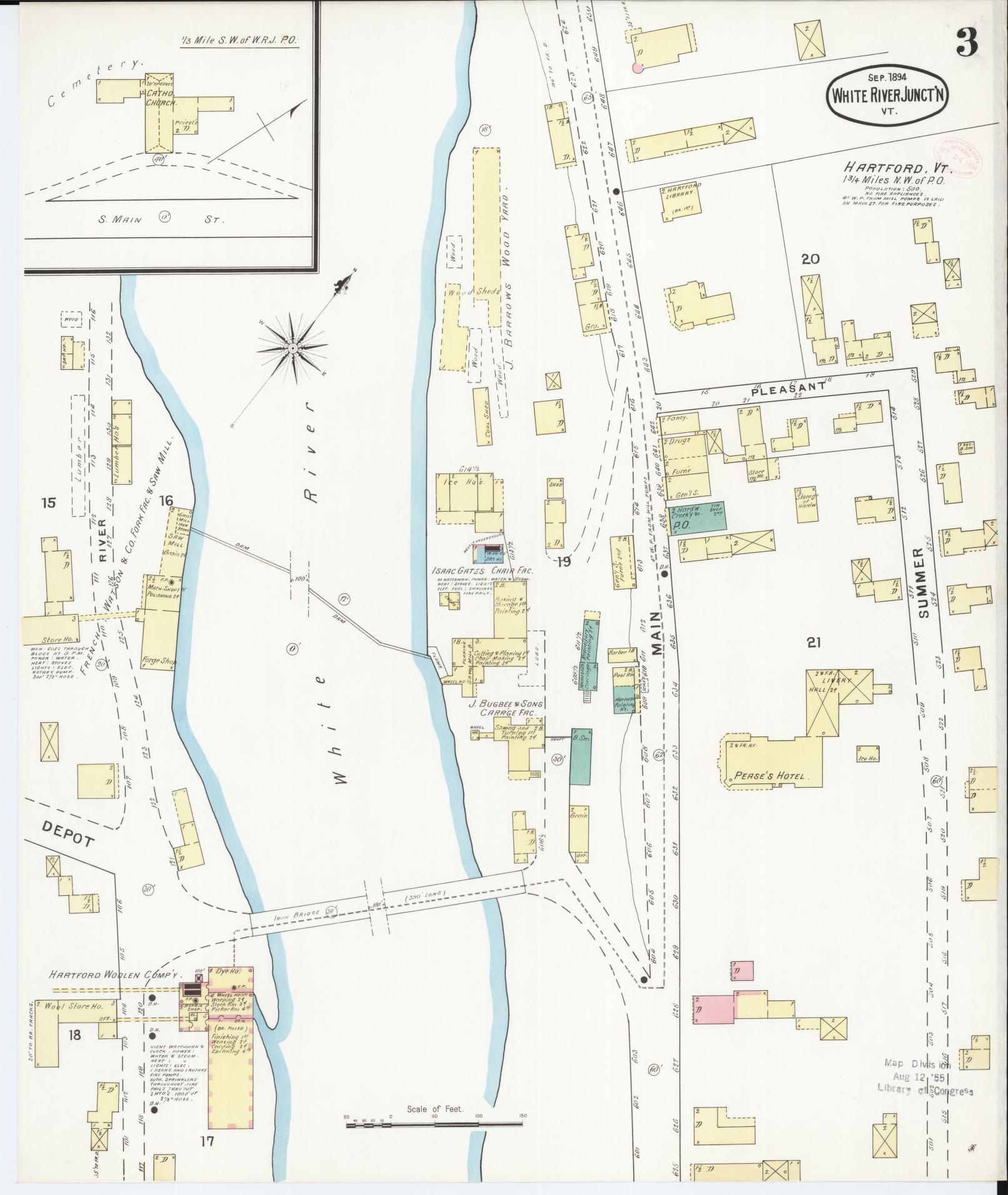 Sanborn Fire Insurance Map from White River Junction, Windsor County, Vermont (1894), Sheet #0003 - Complete Map Set gallery image, historic Sanborn map, vintage wall art, Vermont Vermont