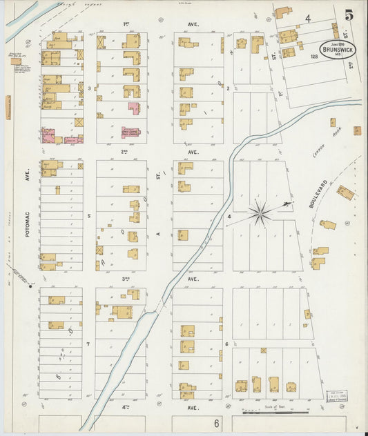 Frederick, Maryland - 1899 - Sanborn Fire Insurance Map, Sheet #0005 - Historic Sanborn Fire Insurance Map Print, Frederick Maryland 1899 0005 vintage old map wall art