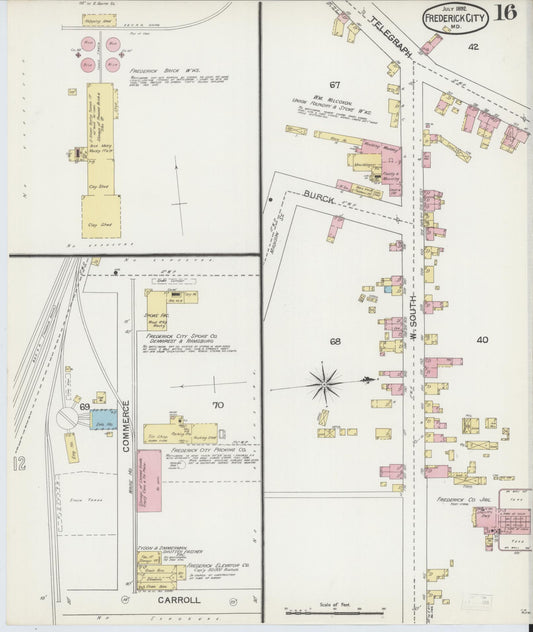 Frederick, Maryland - 1892 - Sanborn Fire Insurance Map, Sheet #0016 - Historic Sanborn Fire Insurance Map Print, Frederick Maryland 1892 0016 vintage old map wall art